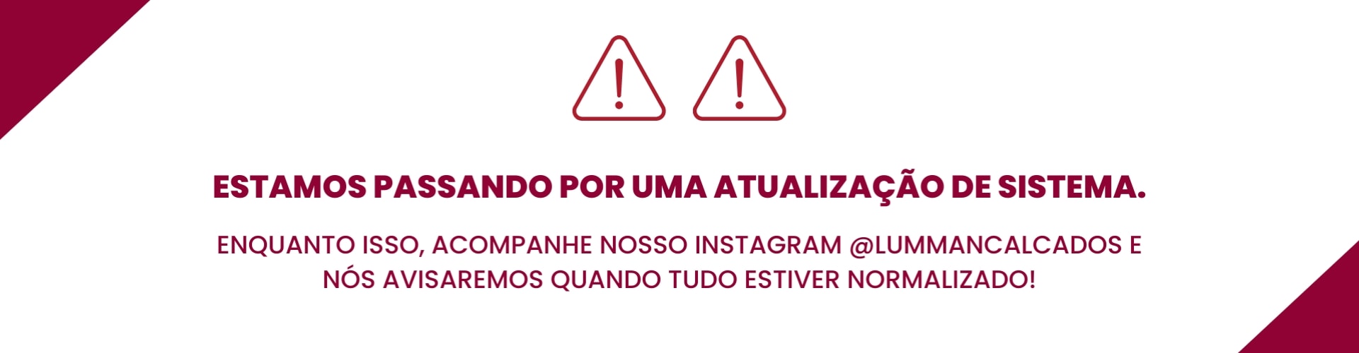 Estamos passando por uma atualização, em breve estará tudo normalizado!