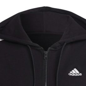 Blusa Capuz Zíper Regular Essentials 3-Stripes Adidas Feminina Preto