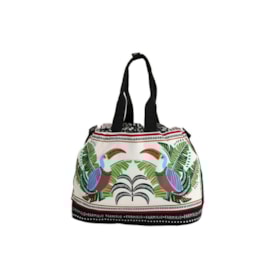 Bolsa Grande Farm Carioca Tucanos E Folhagens Preto
