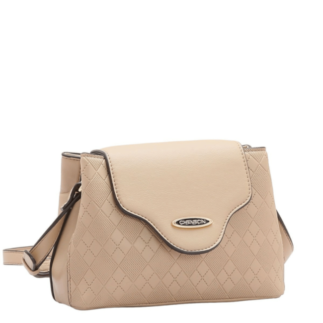 Bolsa Linha Textura Chic Transversal Chenson Feminina Bege