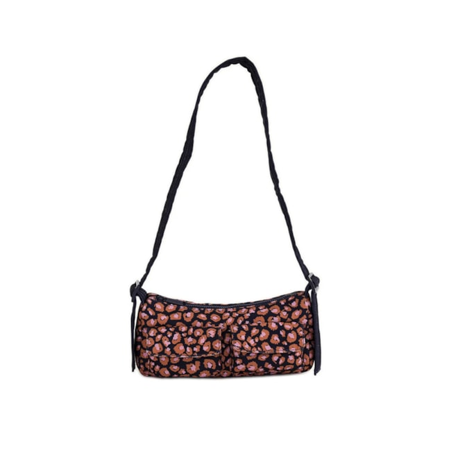 Bolsa Pequena Farm Baguete Leopard Pop Azul Marinho