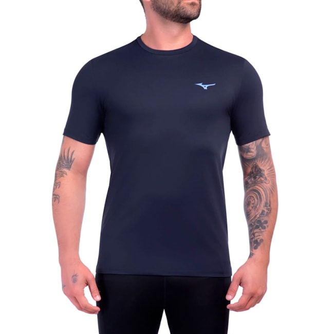 Camisa De Corrida Mizuno Focus Stamp 2 Masculina Azul Noite