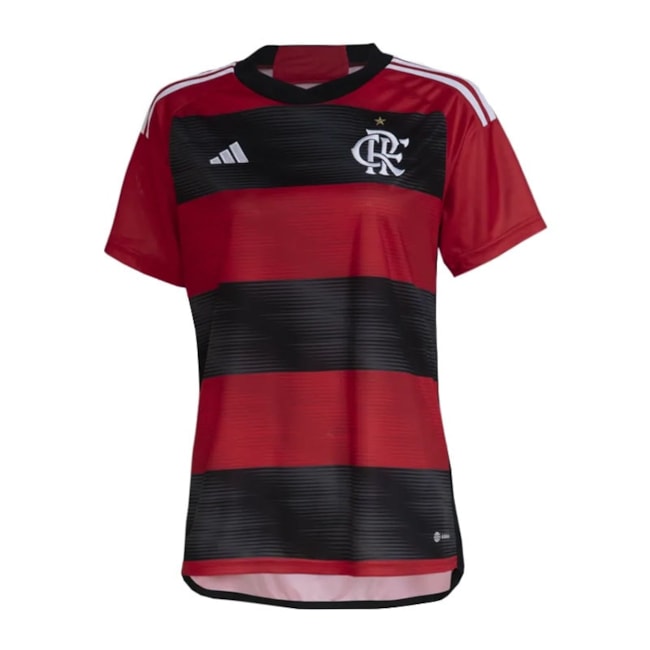 Camisa Oficial Adidas Cr Flamengo I 23/24 Feminina  e Vermelho