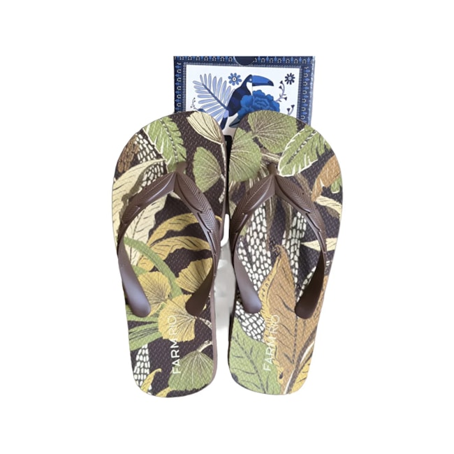Chinelo Farm Folhas Feminino Coffee