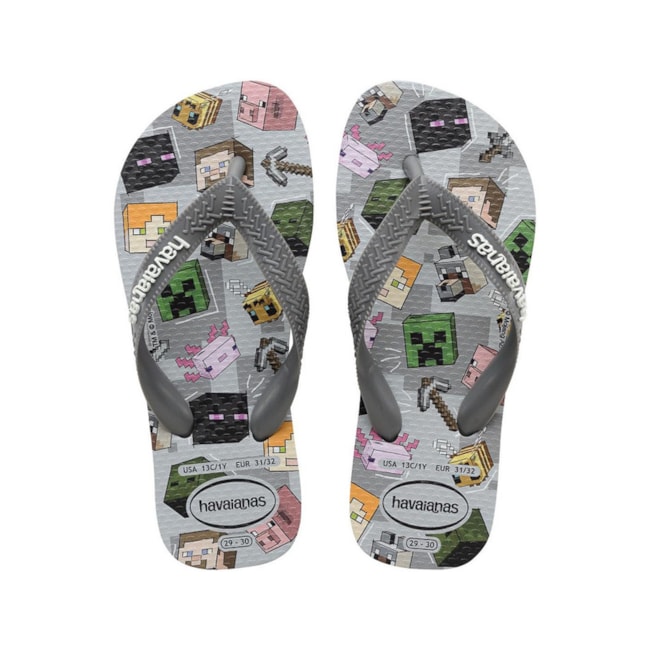 Chinelo Havaianas Kids Minecraft Unissex Cinza Aco