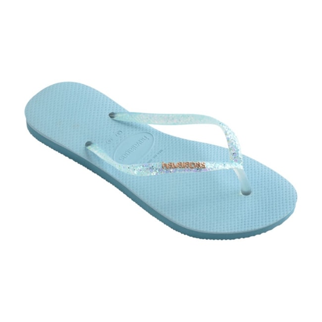 Chinelo Havaianas Slim Gliter Flourish Feminina Azul Nautico