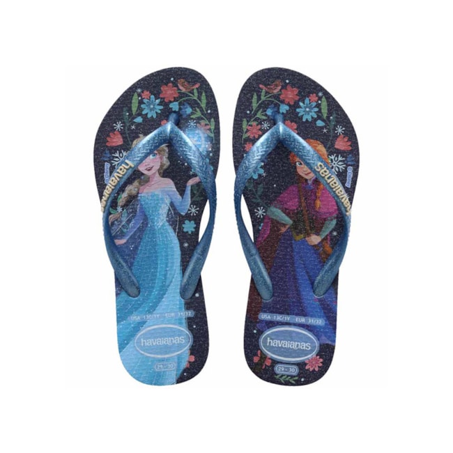 Chinelo Havaianas Slim Princesas Infantil Feminino Azul Lavanda