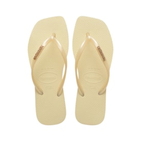 Chinelo Havaianas Slim Square Logo Metallic Feminino Buttercream