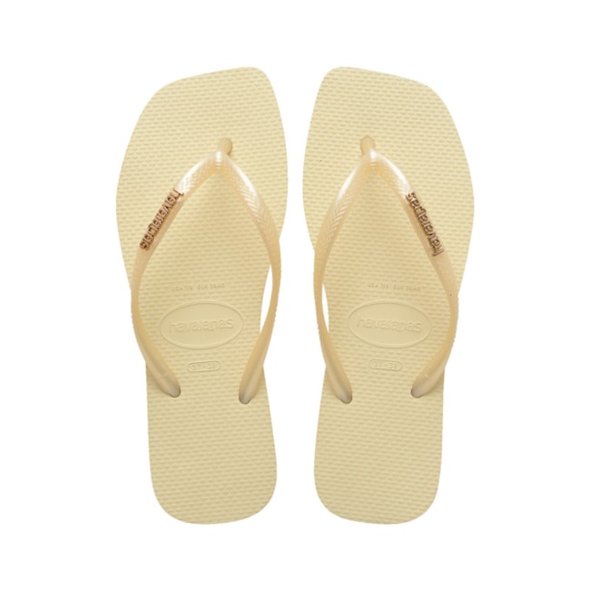 Chinelo Havaianas Slim Square Logo Metallic Feminino Buttercream