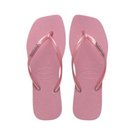 Chinelo Havaianas Slim Square Logo Metallic Feminino Rosa Chiffon