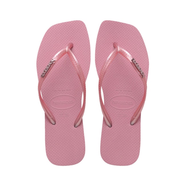 Chinelo Havaianas Slim Square Logo Metallic Feminino Rosa Chiffon