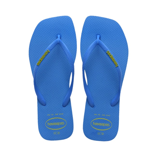 Chinelo Havaianas Slim Square Logo Pop Up Feminino  Azul Brilhante