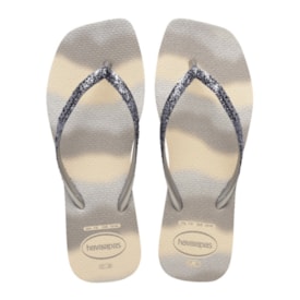Chinelo Havaianas Square Glitter Party Feminino Bege Palha