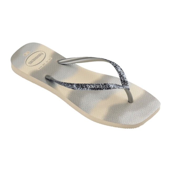 Chinelo Havaianas Square Glitter Party Feminino Bege Palha