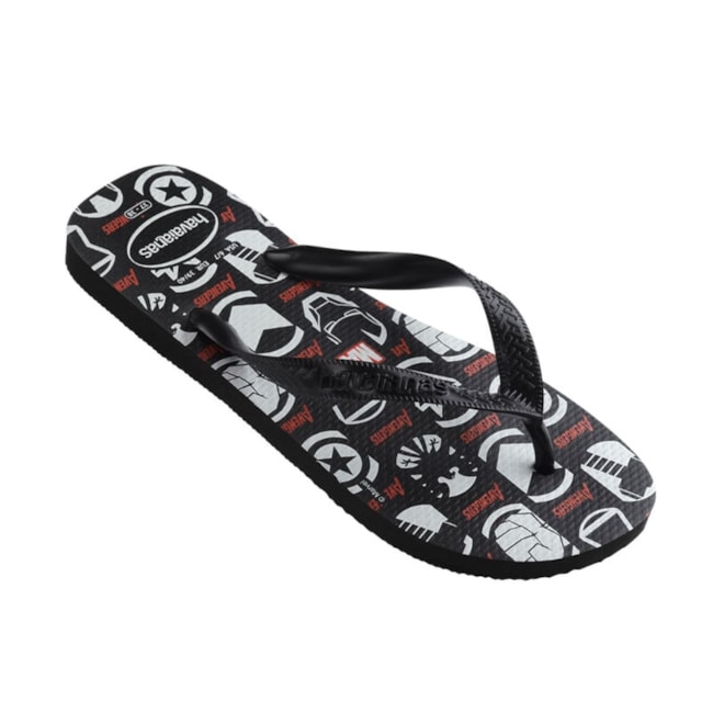 Chinelo Havaianas Top Marvel Logomania Infantil Unissex Preto