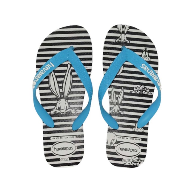 Chinelo Havaianas Top Warner Logomania Unissex Branco e Azul
