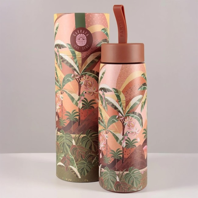 Garrafa  Farm Que Sede 750Ml Rio De Mosaico Rosa Marrom