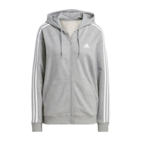 Jaqueta Moletom Adidas Essentials 3 Stripes Feminino Cinza