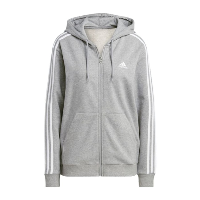 Jaqueta Moletom Adidas Essentials 3 Stripes Feminino Cinza