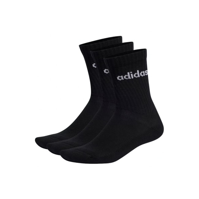 Kit Meia Cano Longo Adidas C Lin Crew 3P Preto