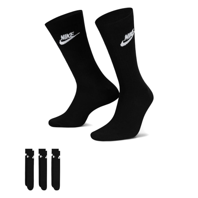 Kit Meia Esportiva Cano Medio Nike M 34 A 38 Preto