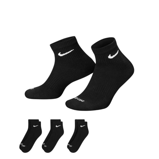 Kit Meia Esportiva Nike Everyday Plus Cushioned Unissex Preto