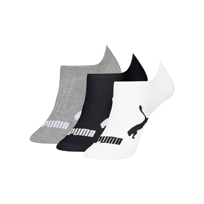 Kit Meia Invisivel Puma Cinza Mescla Preto e Branco