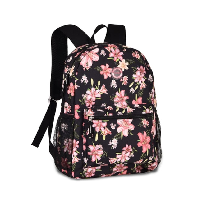 Mochila Clio Feminina Floral Preto