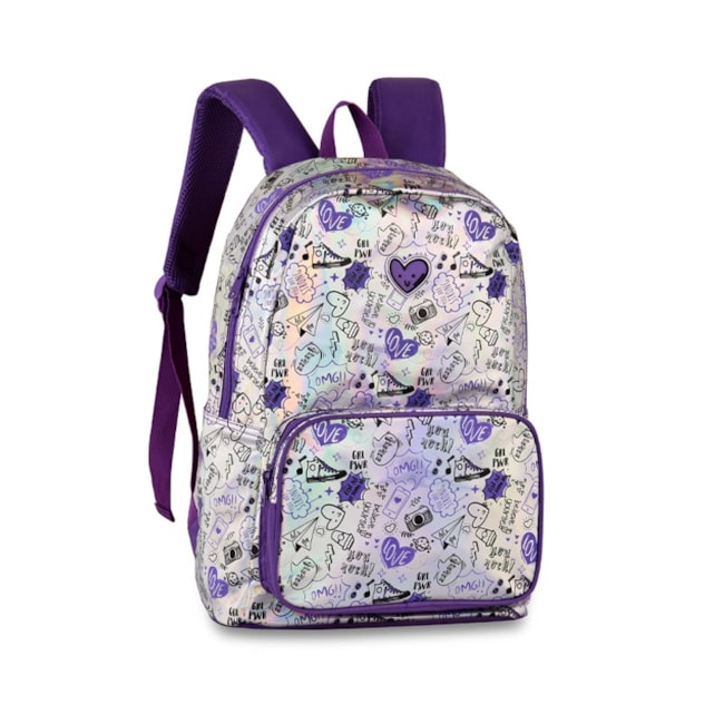 Mochila Clio Holográfica Infantil Feminina Roxo