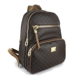 Mochila De Couro Luz Da Lua Feminina  e Monograma Mocca
