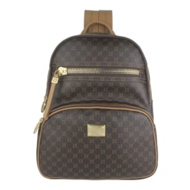 Mochila De Couro Luz Da Lua Feminina  e Monograma Mocca