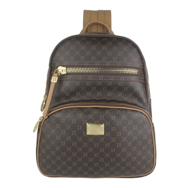 Mochila De Couro Luz Da Lua Feminina  e Monograma Mocca