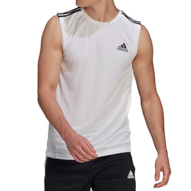 Regata Esportiva Adidas Aeroready Designed To Move 3-Stripes Masculina Branco