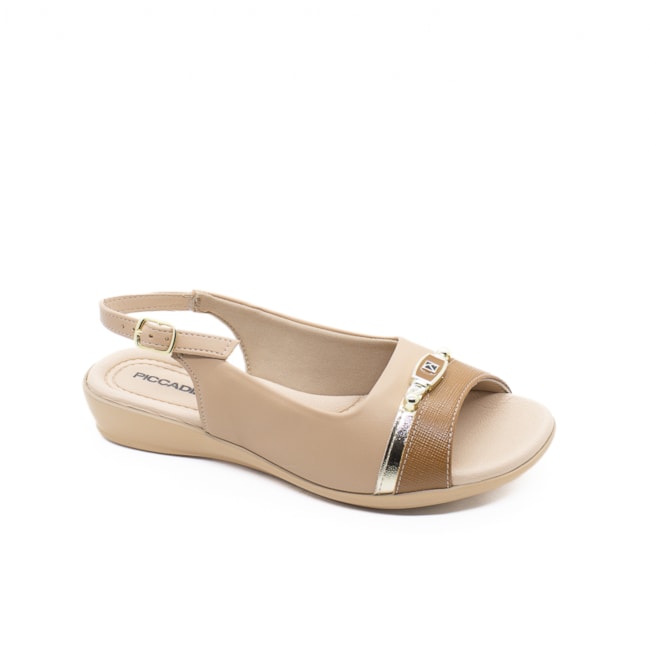 Sandália Anabela Baixa Piccadilly Feminina Nude Claro