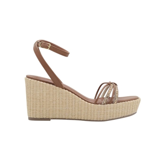 Sandália Anabela Salto Média Feminina Ganache