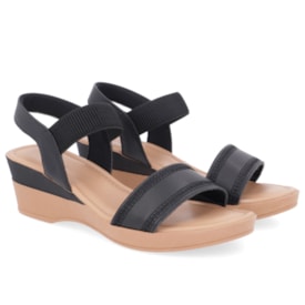 Sandália Salto Couro Anabela Feminina Preto