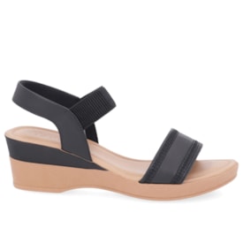 Sandália Salto Couro Anabela Feminina Preto