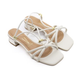 Sandália Salto Grosso Vizzano Feminina Branco Off