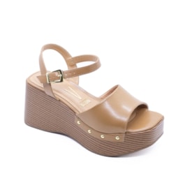 Sandália Salto Médio Anabela Vizzano Camel