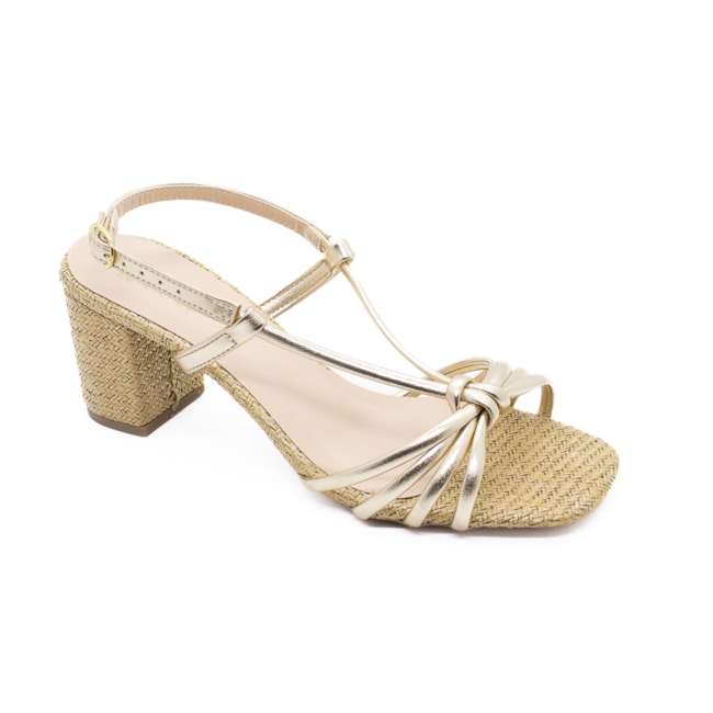 Sandália Salto Médio Lu Rezende Feminina Ouro Light