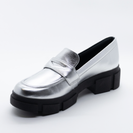 Sapato Mocassim Loafer Lu Rezende Feminina Prata