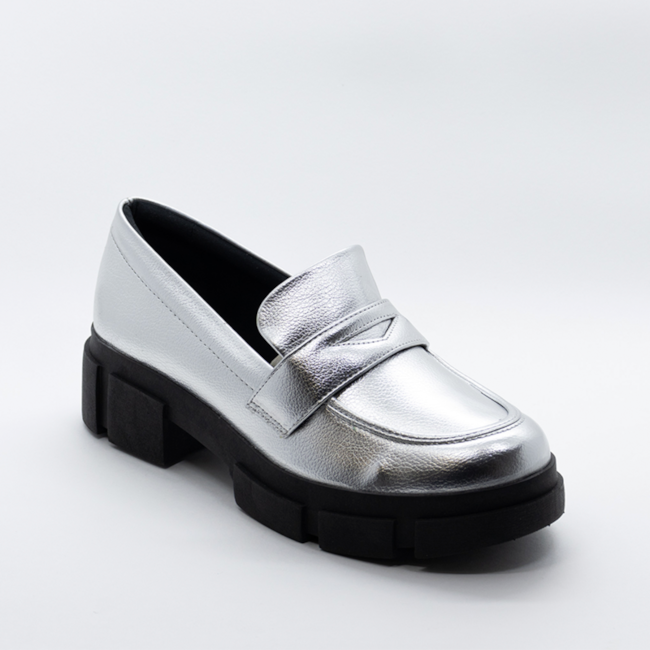 Sapato Mocassim Loafer Lu Rezende Feminina Prata
