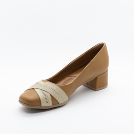 Sapato Salto Baixo Usaflex Feminino Camel