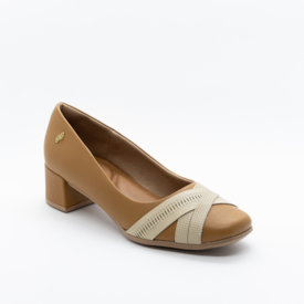 Sapato Salto Baixo Usaflex Feminino Camel