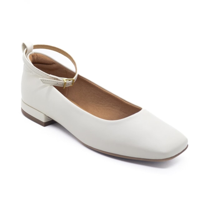 Sapato Salto Baixo Vizzano Feminino Branco Off