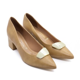Sapato Scarpin Salto Baixo Vizzano Feminino Areia