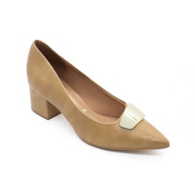 Sapato Scarpin Salto Baixo Vizzano Feminino Areia