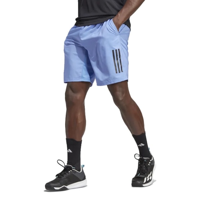 Short Adidas Tênis Club 3 Stripes Masculino Azul