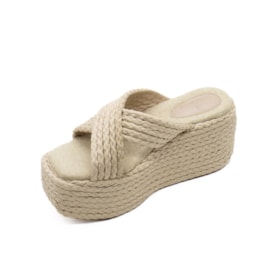 Tamanco Anabela Alta Lu Rezende Feminino Bege