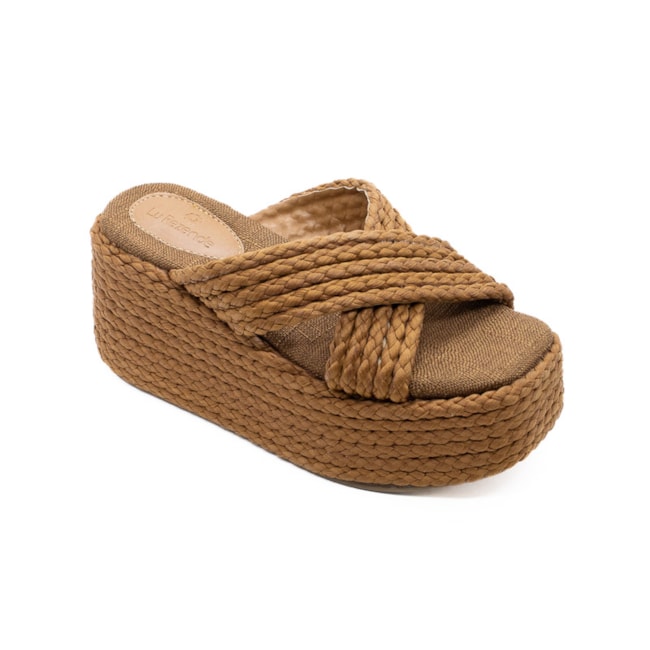 Tamanco Anabela Alta Lu Rezende Feminino Caramelo